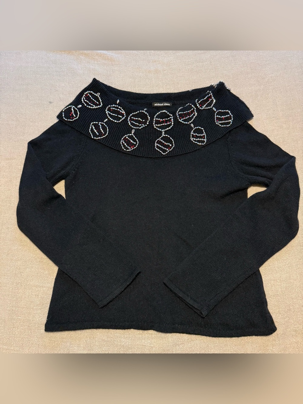 Vintage Michael Simon Black Beaded Yoke Sweater